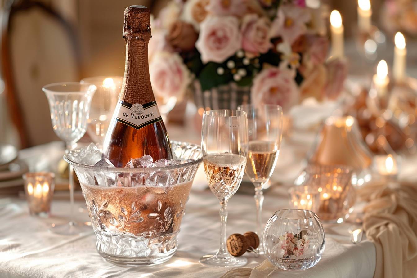 Champagne De Venoge : bouteille élégante de Champagne De Venoge sur fond festif