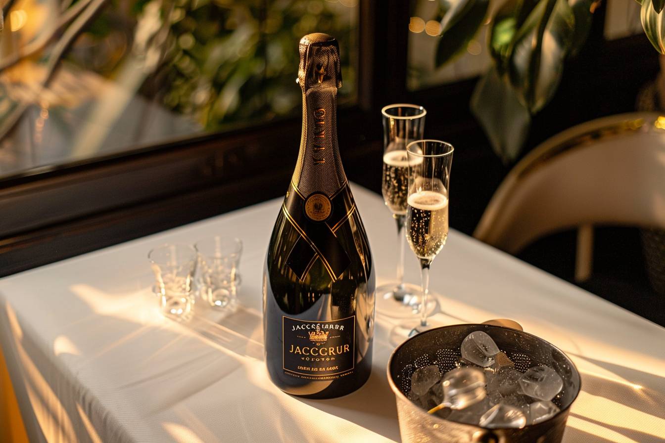 champagne : bouteille de Champagne Jacquart avec verre élégant