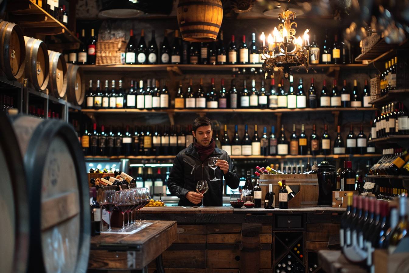 cavistes : une boutique de caviste avec des bouteilles de vin variées