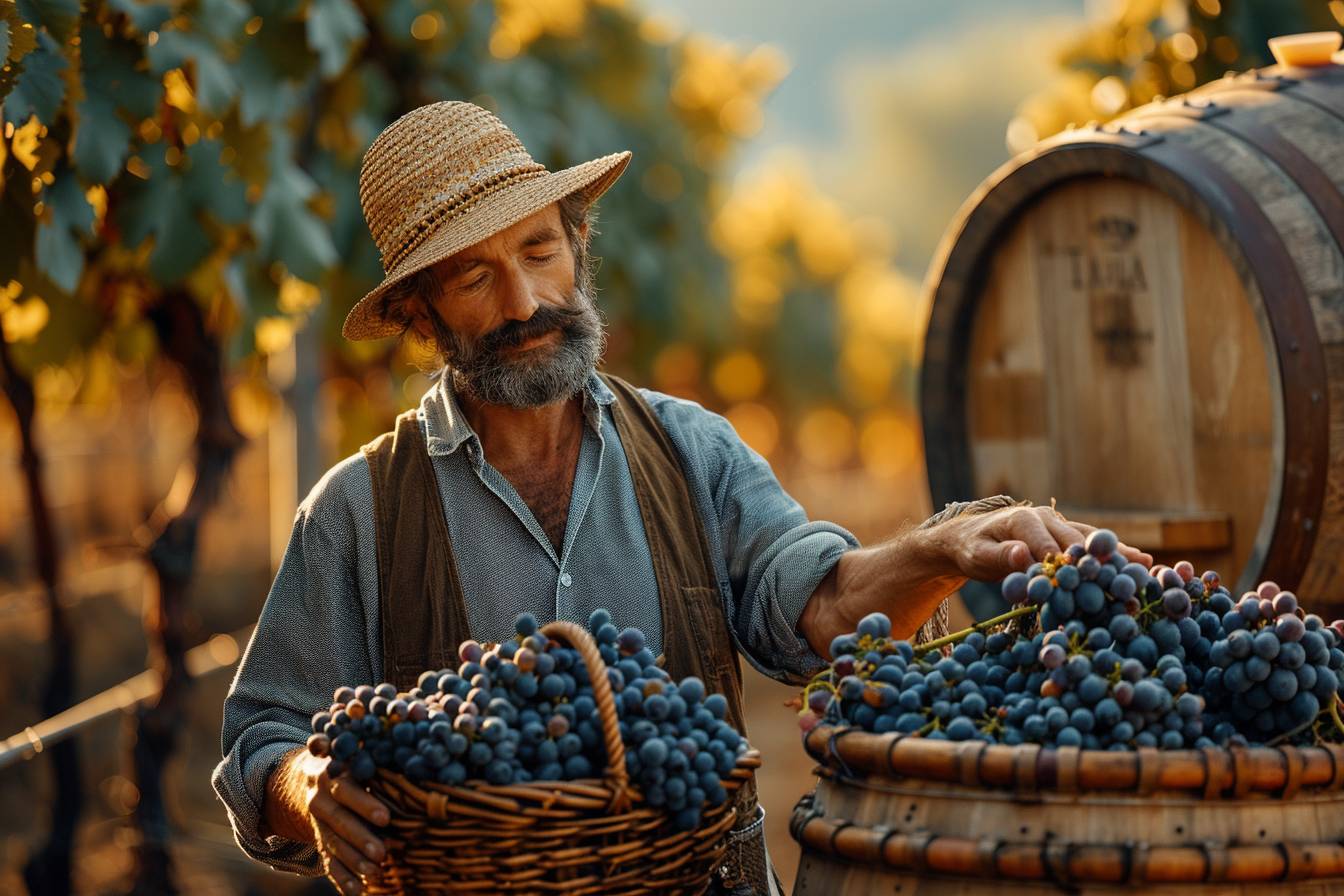 vinification : cuves de fermentation et grappes de raisin en vinification