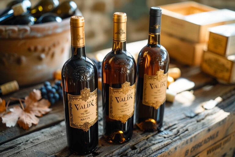 Vins du Val de Loire 2007 : bouteille et verre de vin sur table ensoleillée avec vignoble en arrière-plan