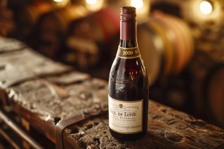 vins du Val de Loire : bouteille de vin rouge et blanc du millésime 2008 dans un vignoble