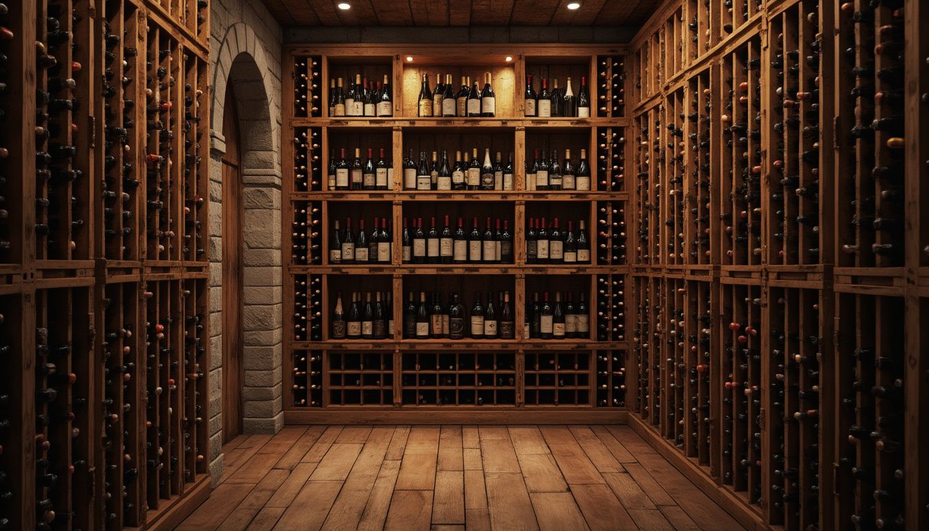 cave à vins : bouteilles de vin soigneusement organisées dans une cave