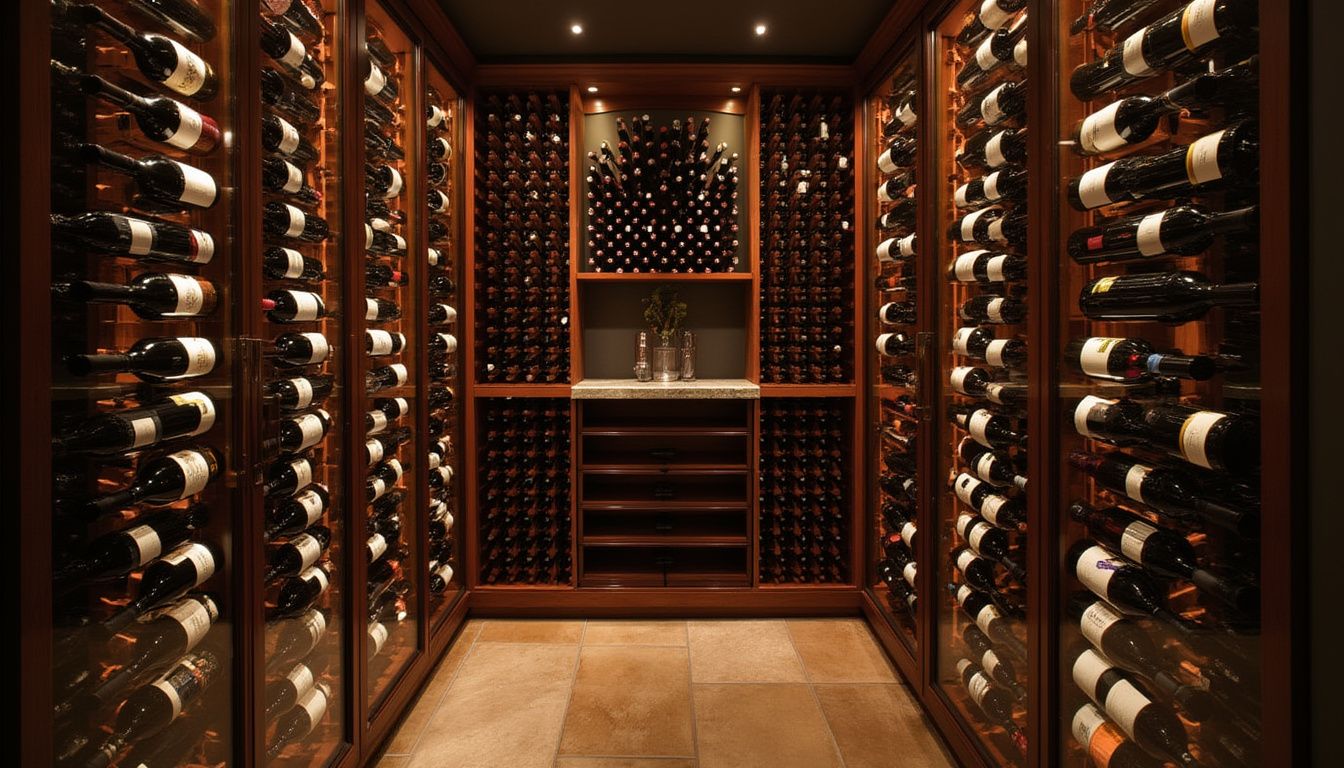 cave à vin multi-température : intérieur d'une cave à vin moderne avec plusieurs zones de température pour différents types de vin