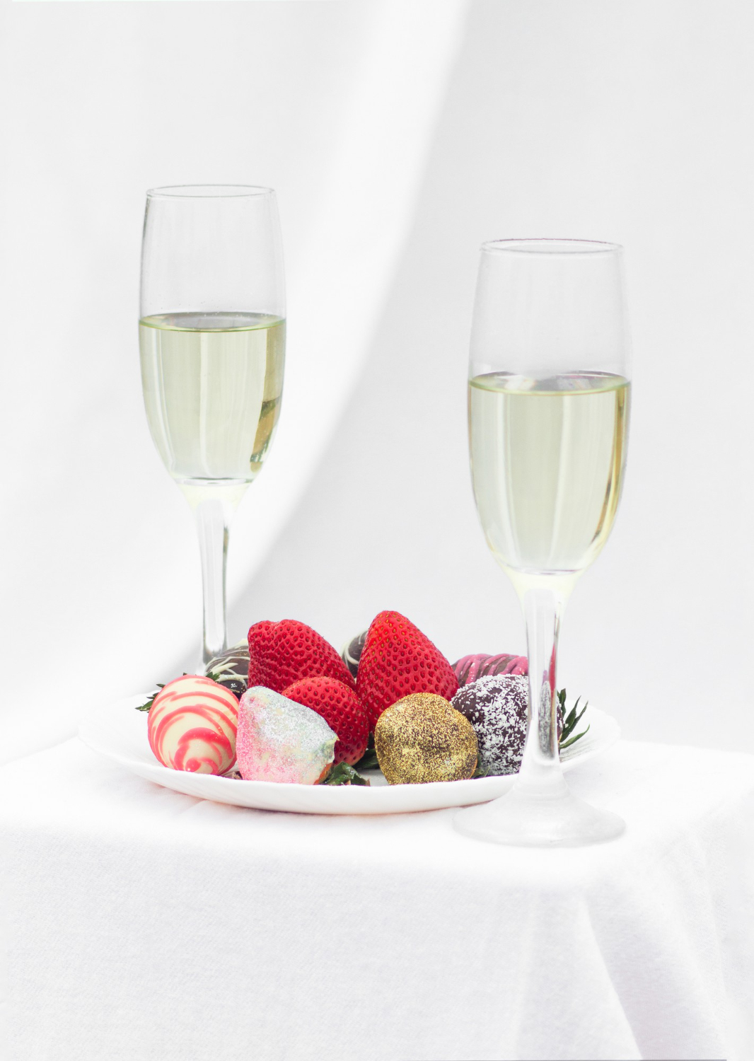 Le champagne et les fraises en cuisine