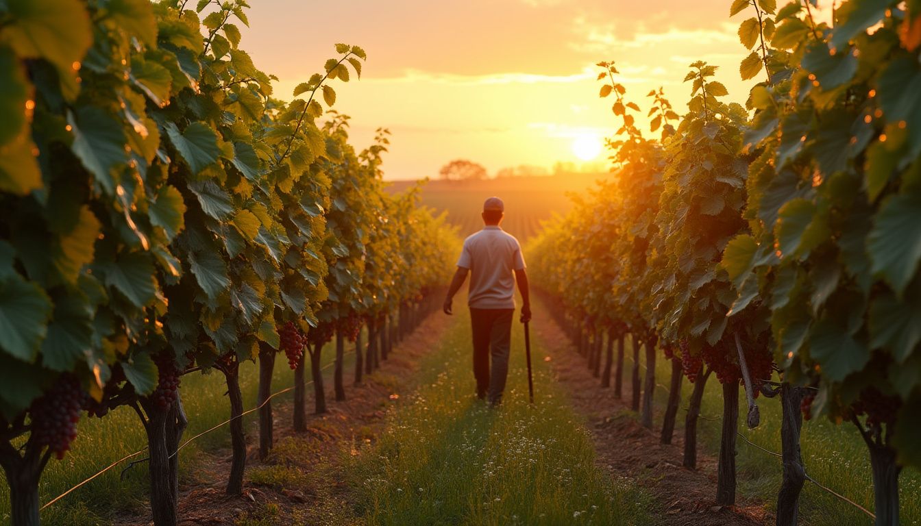 vendanges : vignoble avec des vendangeurs récoltant des raisins à la main