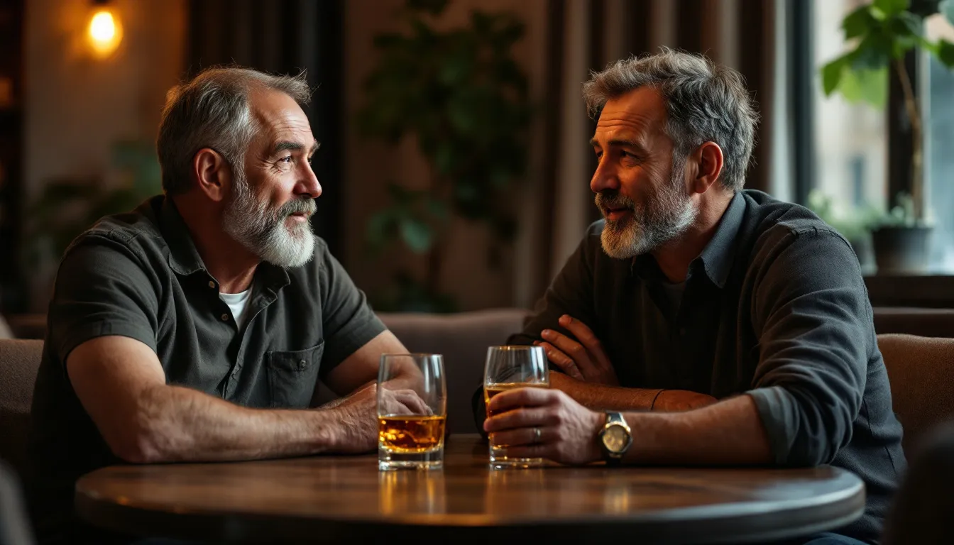 whisky : deux verres de whisky sur fond en bois