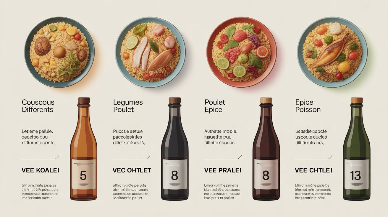 infographie accords couscous et bouteilles vins rouges par type