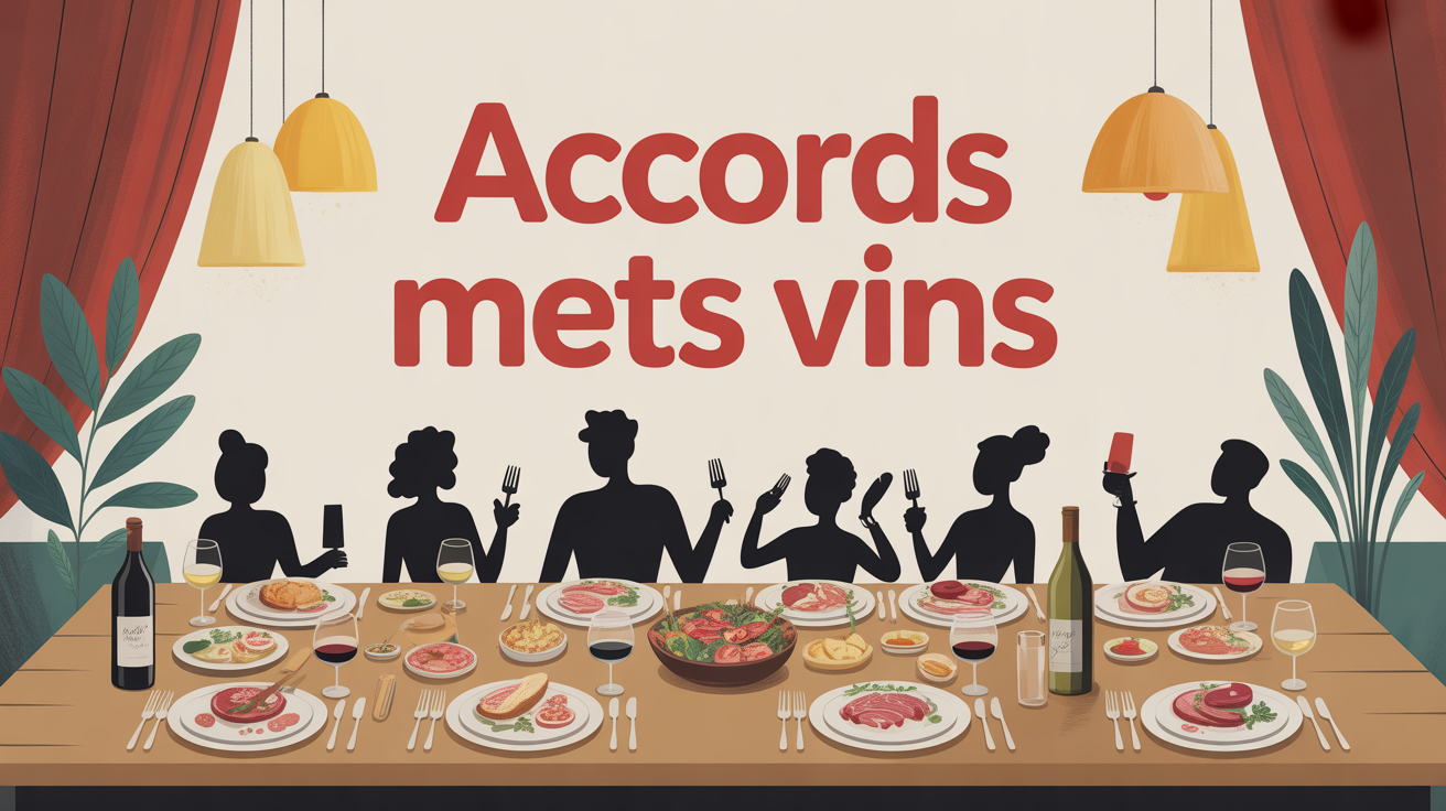Accords mets vins sur une grande table de dîner conviviale