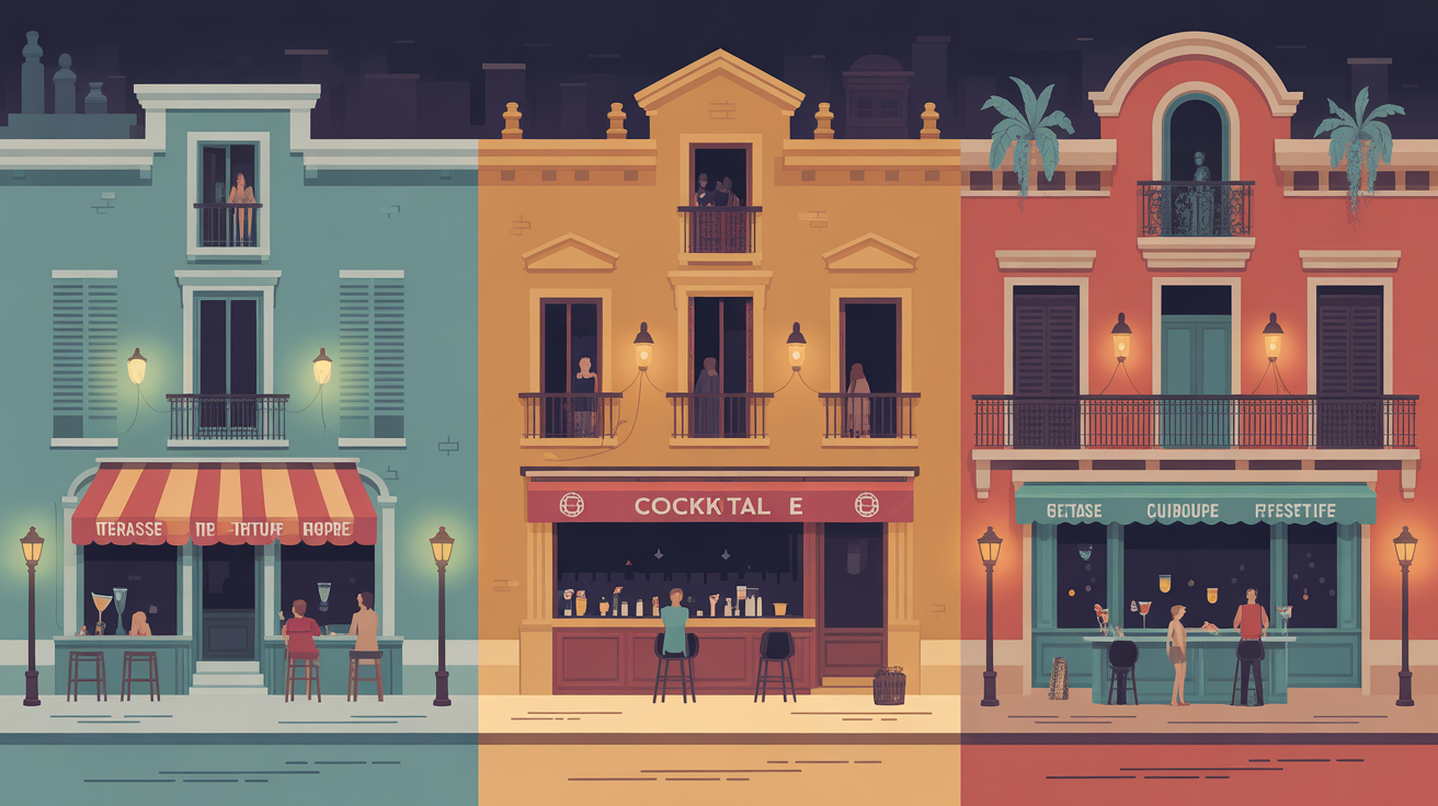Carte quartiers Lille bars, pictogrammes terrasse cocktail festif
