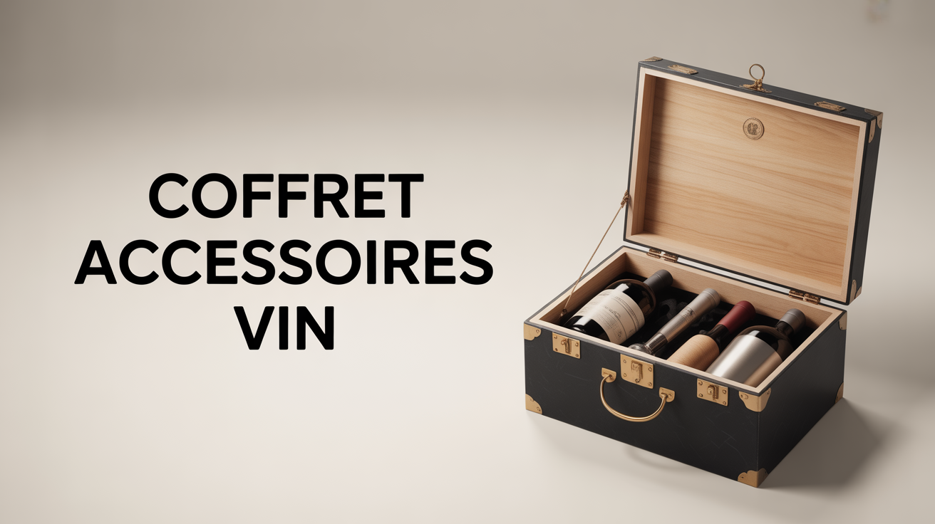 coffret accessoires vin ouvert avec outils en acier et bois
