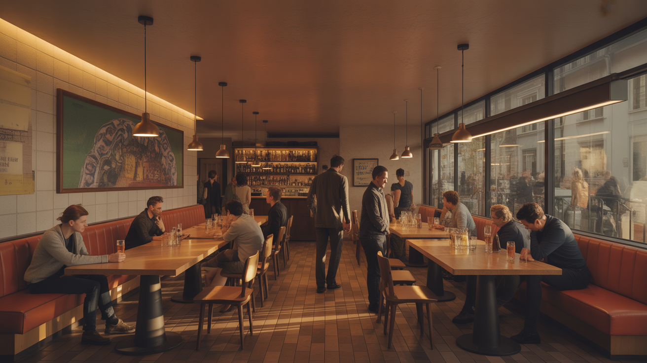 Intérieur moderne bar à bières convivial ambiance groupes
