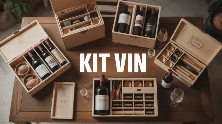 Kits vin élégants, accessoires et bouteilles sur table, ambiance raffinée