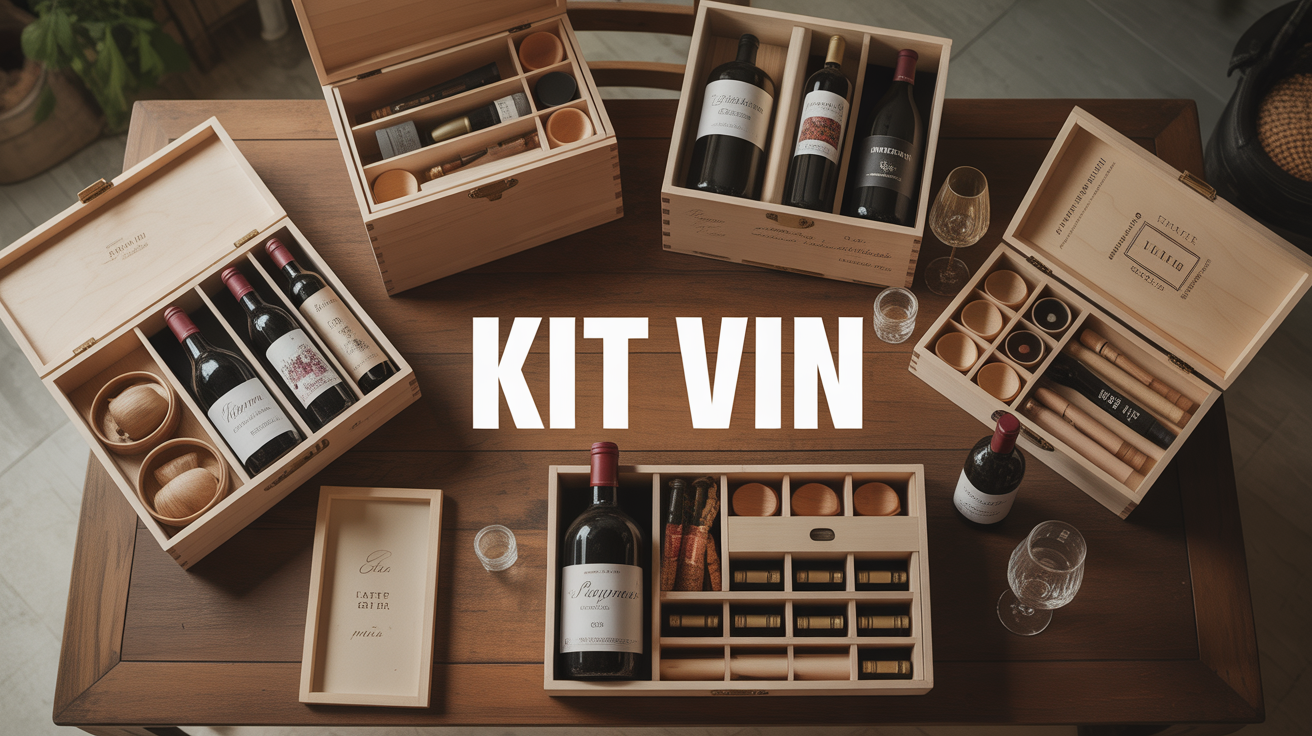 Kits vin élégants, accessoires et bouteilles sur table, ambiance raffinée