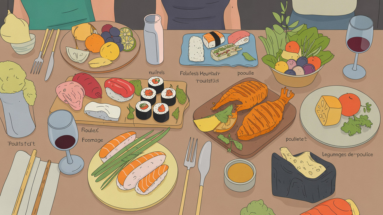 plats vin blanc sec fruits mer fromages poulet grillé