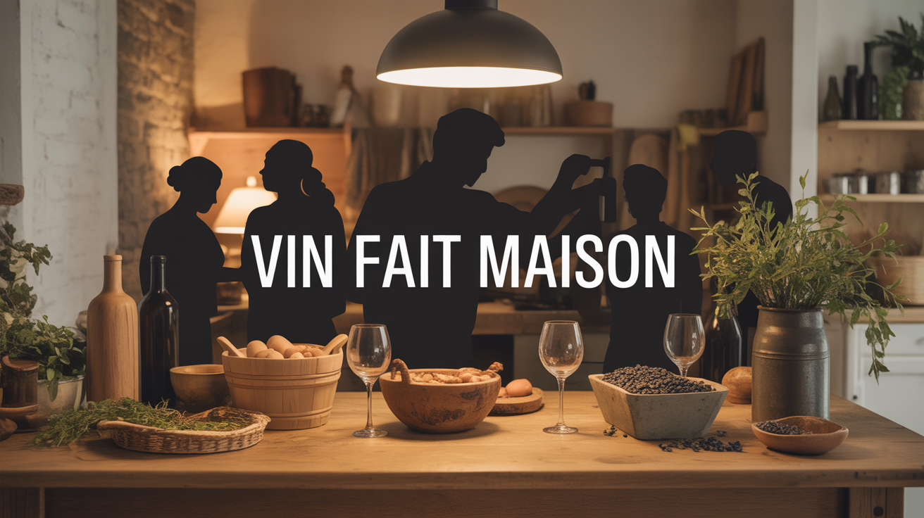 vin fait maison table matériel raisins cuisine