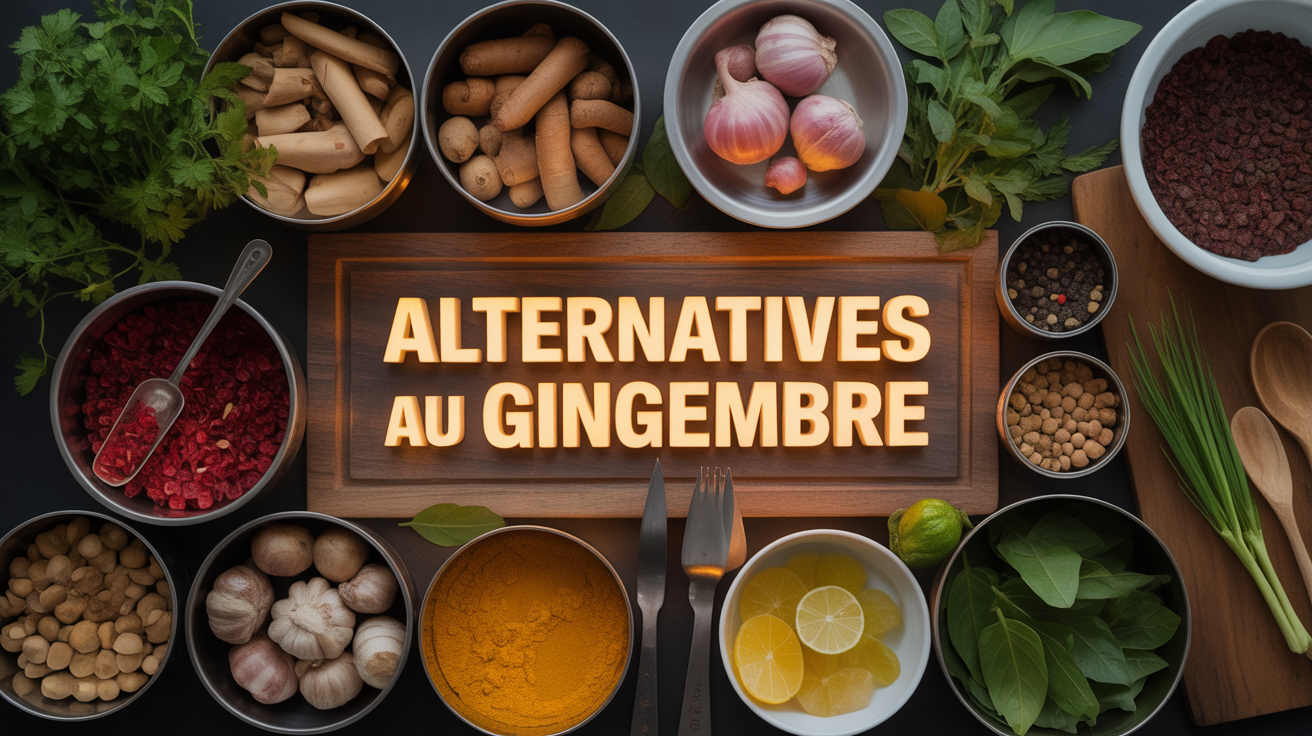 Plan de travail avec épices alternatives au gingembre