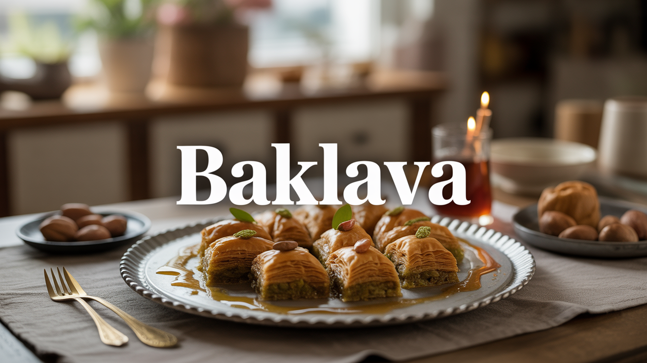 Photo de baklava dessert oriental festif sur plateau