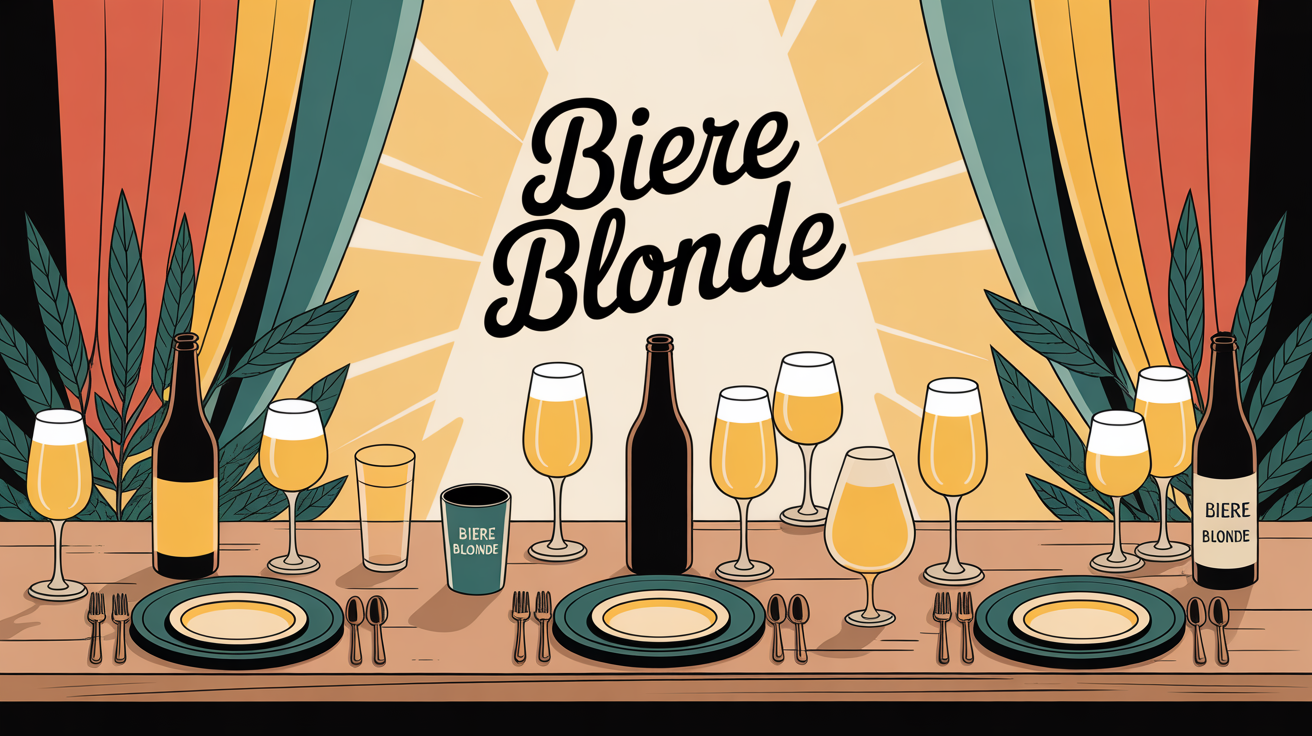 table conviviale avec verres de biere blonde sous soleil doré