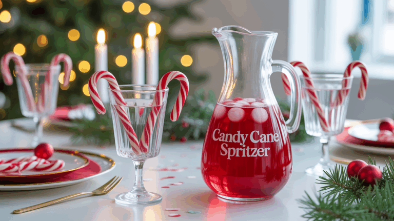 Gros plan Candy Cane Spritzer, verres rebords rouges blancs, ambiance élégante