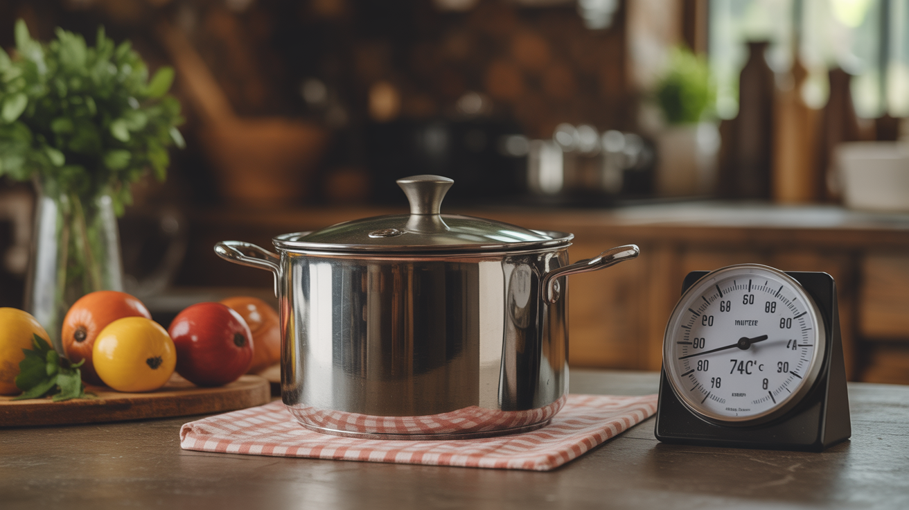 cocotte fonte fermée minuteur thermomètre 74C cuisine