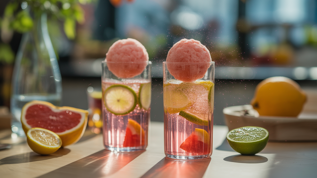 verres cocktail barbapapa limonade fraise dissolution barbe à papa