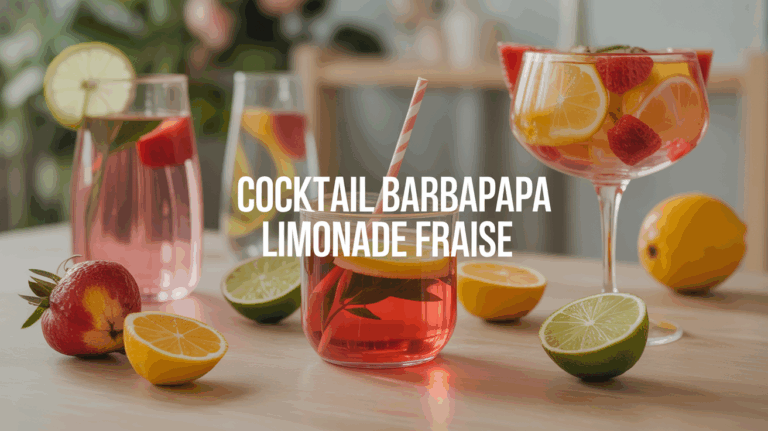 cocktail barbapapa limonade fraise sur table de fête enfant
