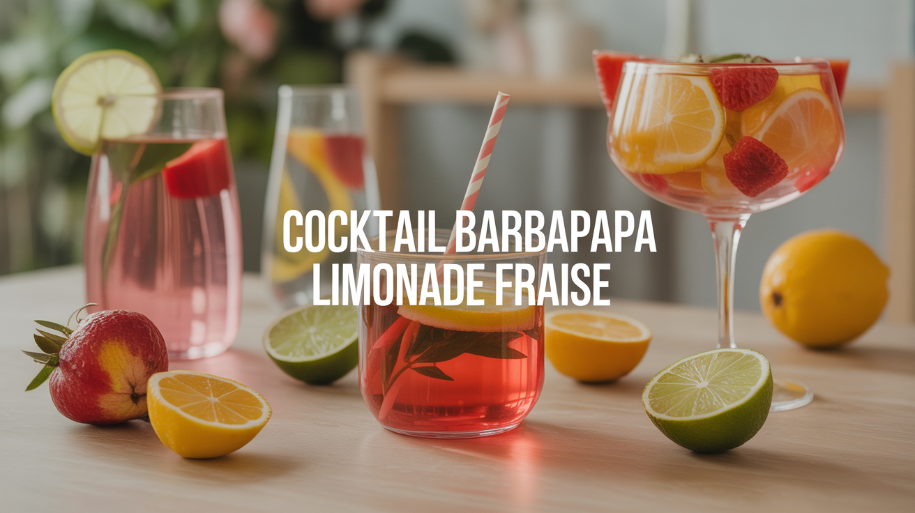 cocktail barbapapa limonade fraise sur table de fête enfant