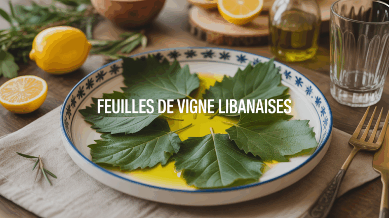 Assiette feuilles de vigne libanaises huile olive citron herbes