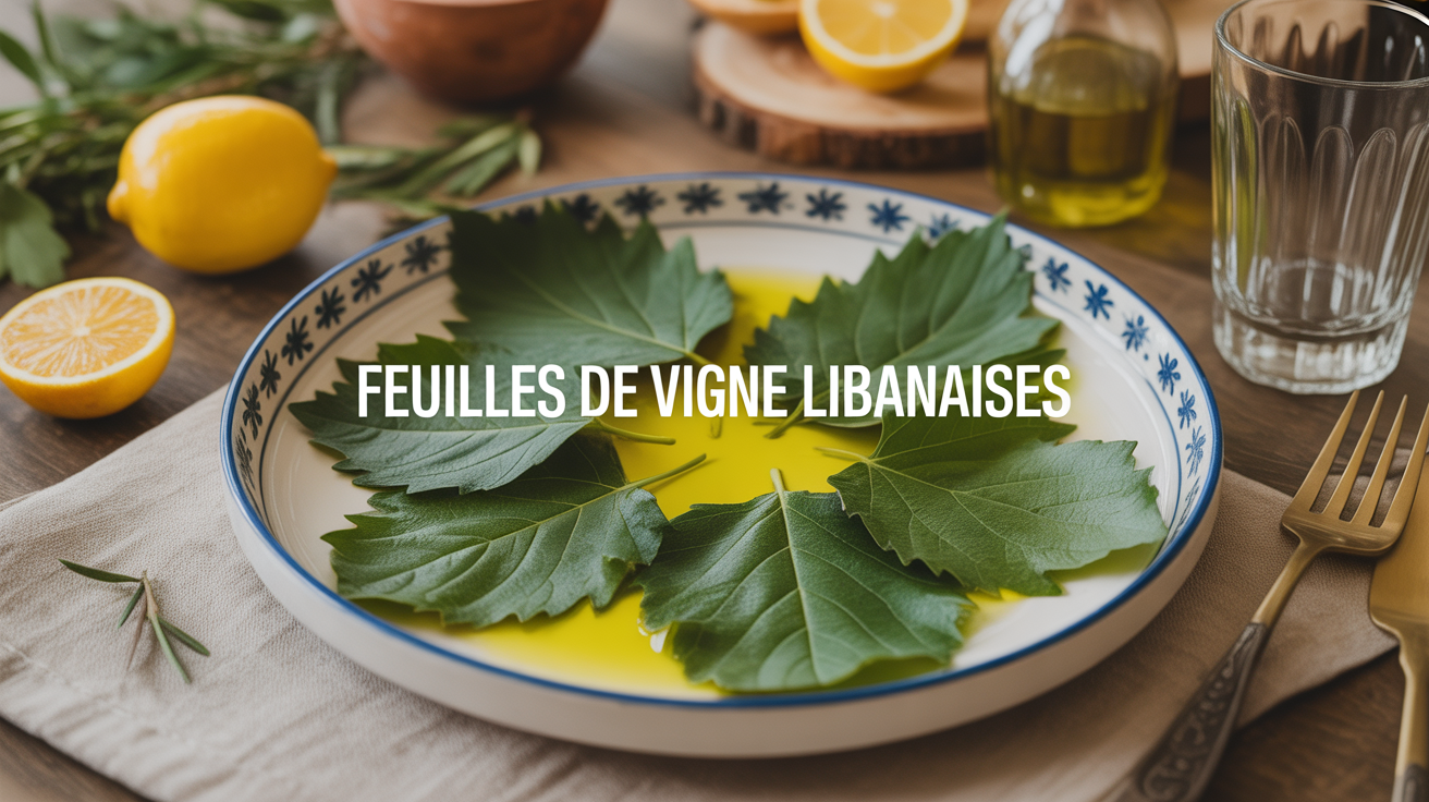 Assiette feuilles de vigne libanaises huile olive citron herbes