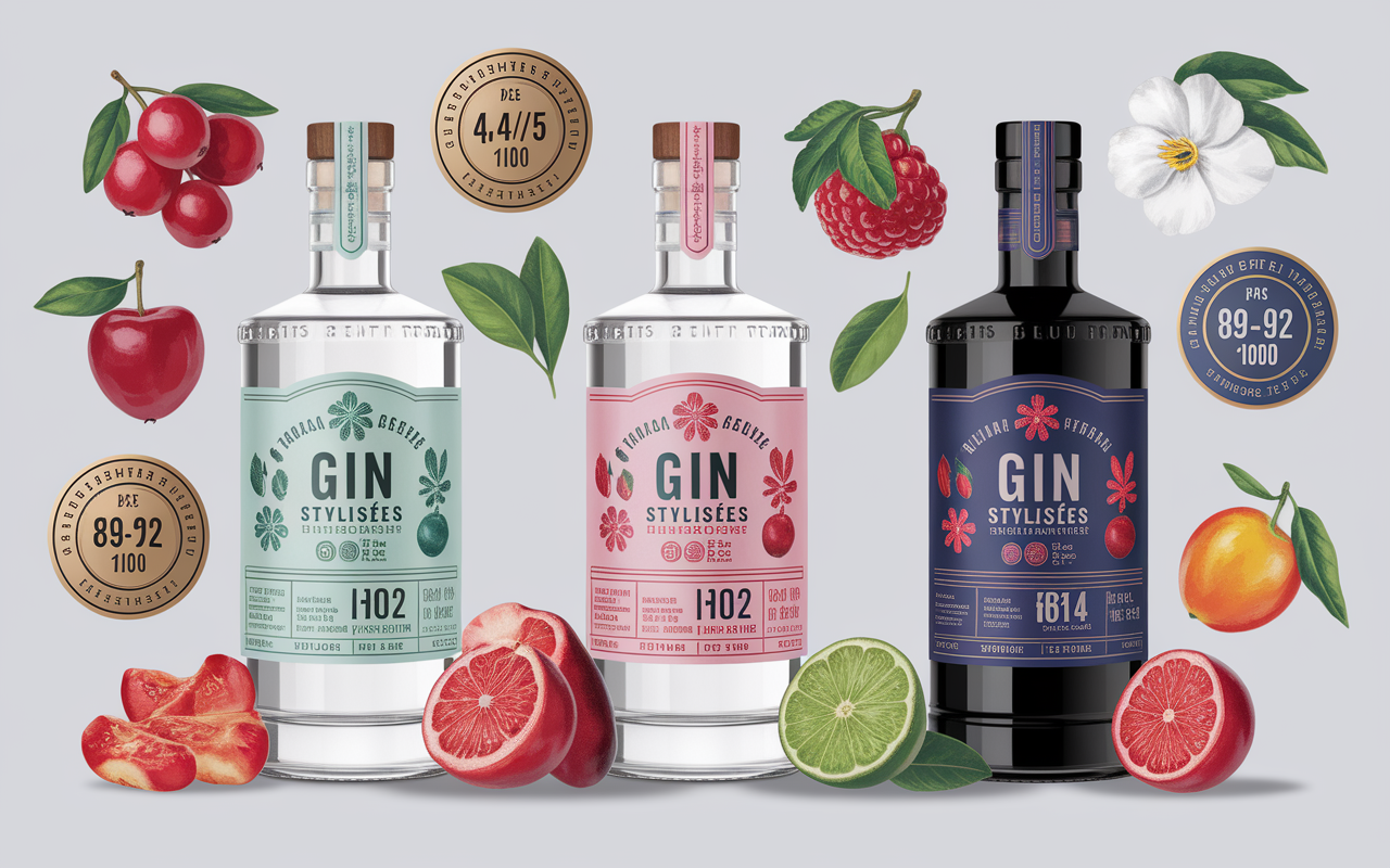 Trois bouteilles Generous Gin fruits médailles arômes premium