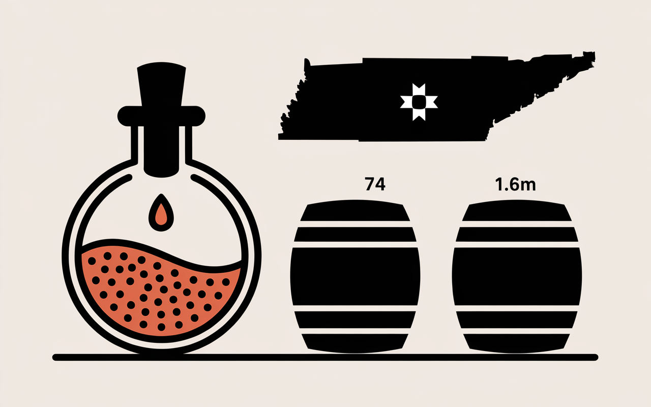 Bouteille Jack Daniels, barriques, filtre charbon, carte Tennessee