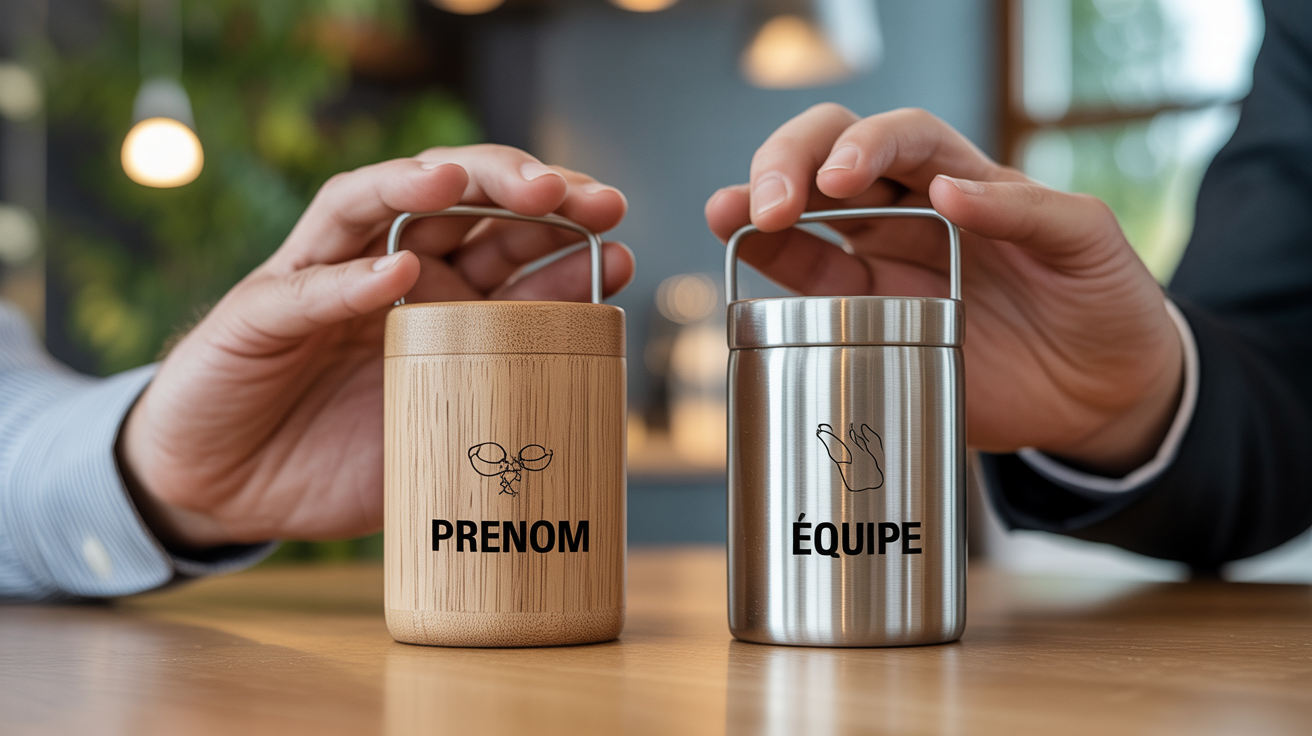 ouvre bouteille personnalise bois et inox gravure prenom et equipe sur table