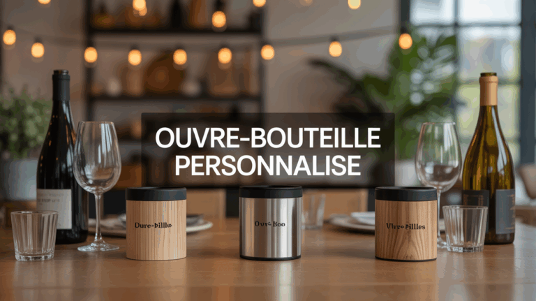 ouvre bouteille personnalise sur table conviviale avec verres et bouteilles de vin