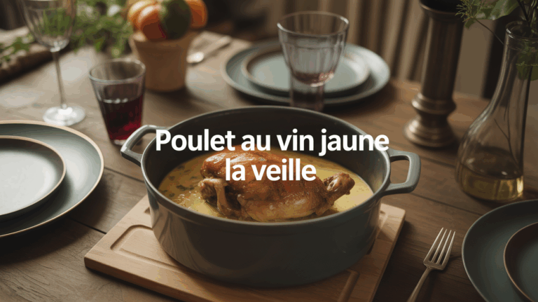 Grande table avec poulet au vin jaune la veille, morilles et sauce crémeuse