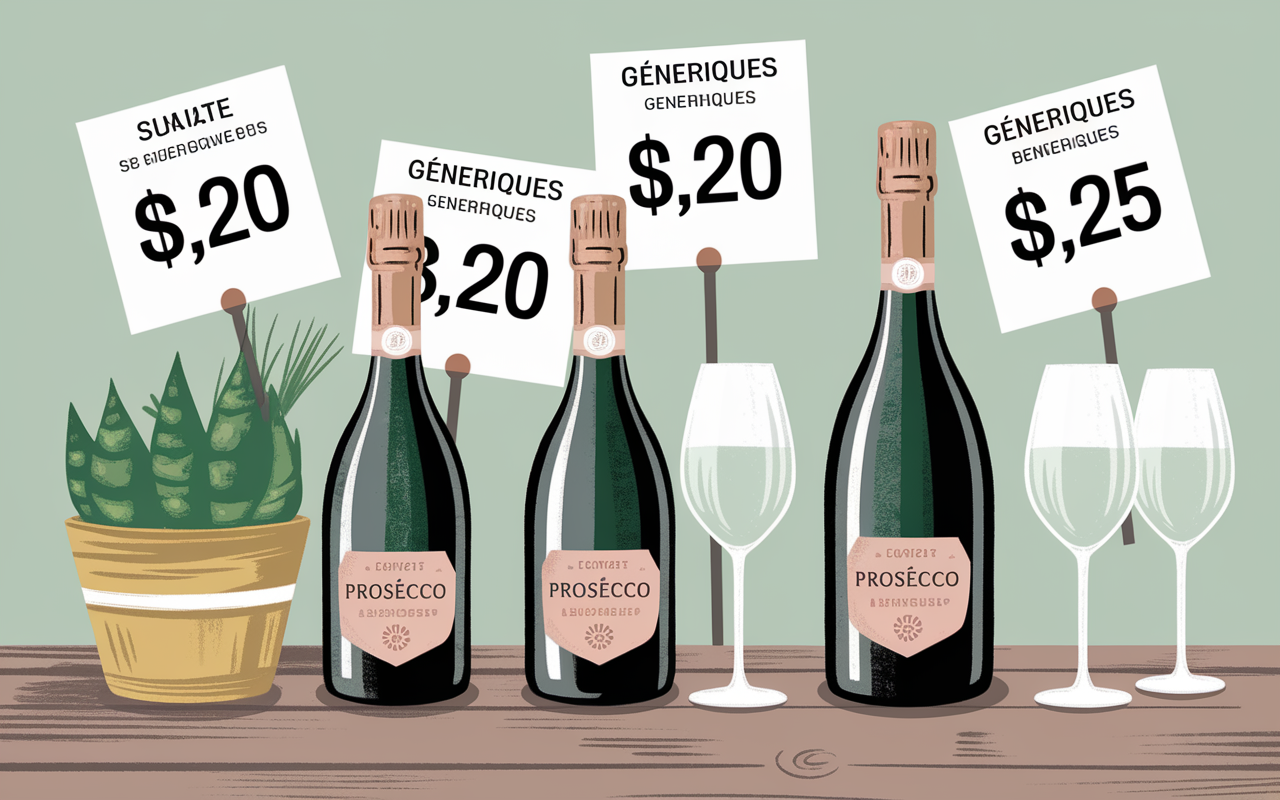 Tableau prix Prosecco France 2024 bouteilles et étiquettes