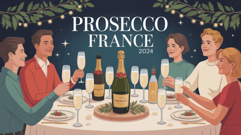 Table festive avec prosecco et verres pour famille et amis