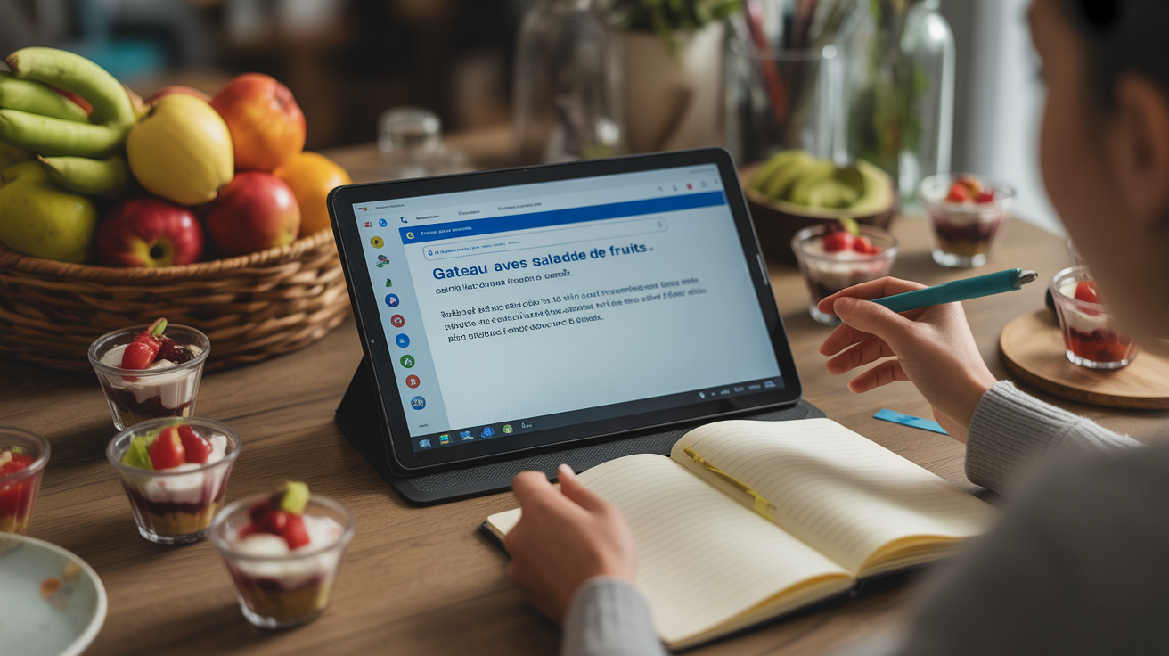 Recherche gateau salade de fruits sur tablette