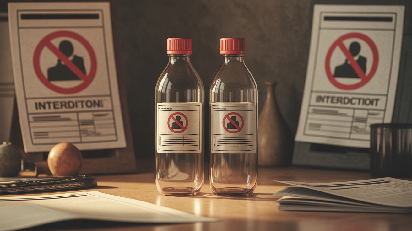 Bouteille Sheridan's, symbole d'interdiction en France