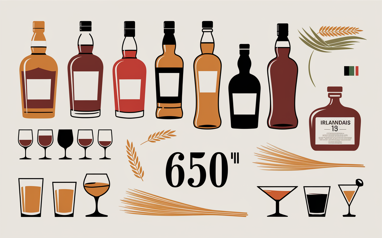 Différents styles de whisky avec verres et grains en illustration