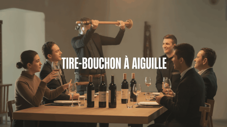 Scene conviviale tire bouchon a aiguille ouverture de bouteille