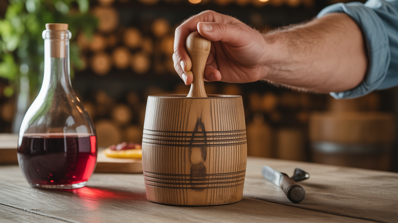 tire bouchon bois artisanal main vin rouge