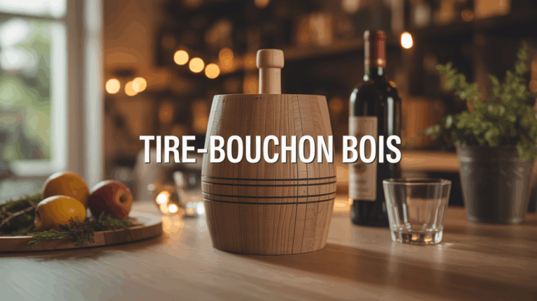 tire bouchon bois sur table avec bouteille vin