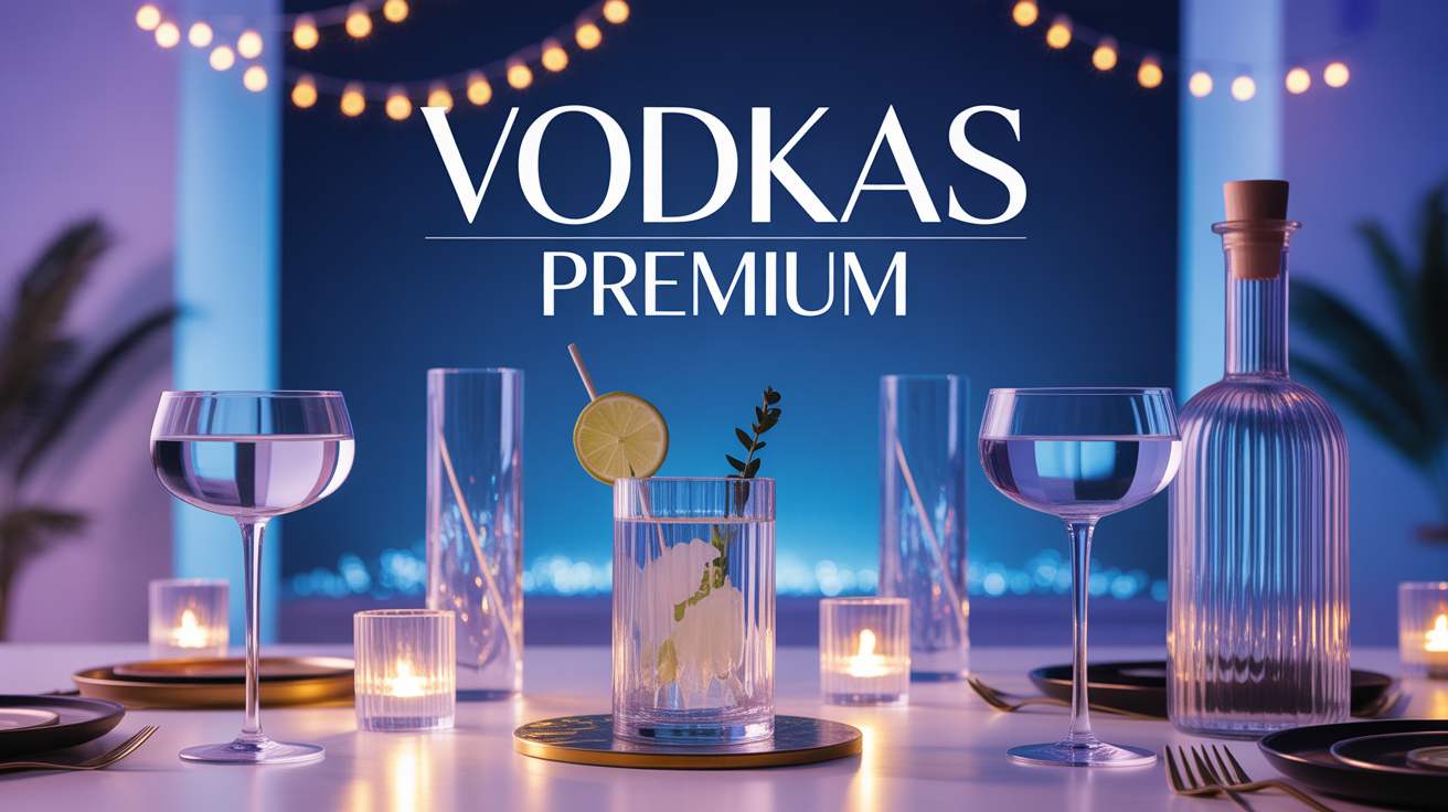 Table festive avec vodkas premium et verres cocktail