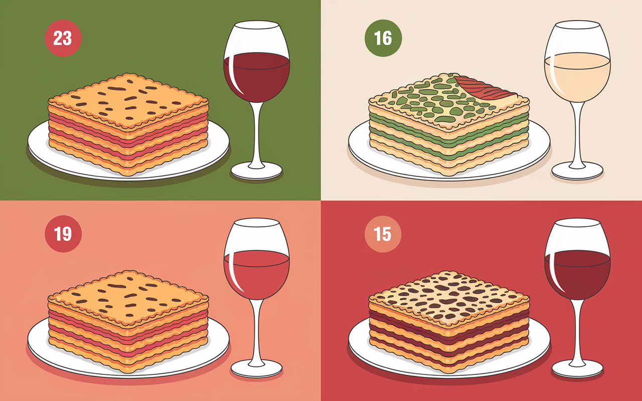 illustration lasagnes et verres accord vin par recette
