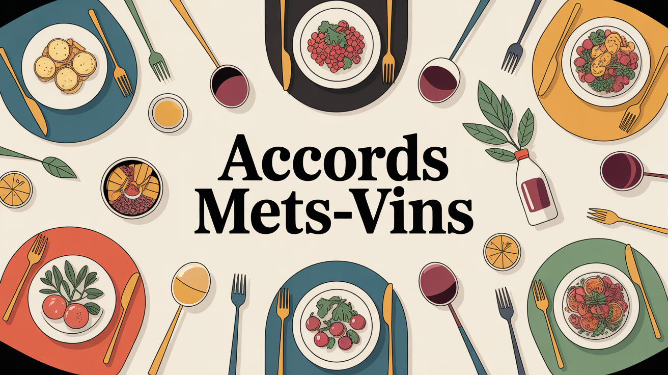 Illustration table repas accords mets vins ambiance chaleureuse