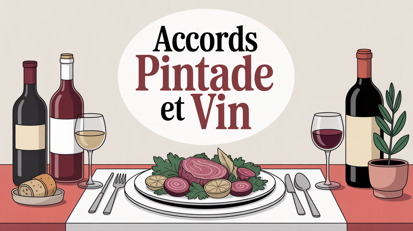 Table avec pintade et vins, accords mets vins