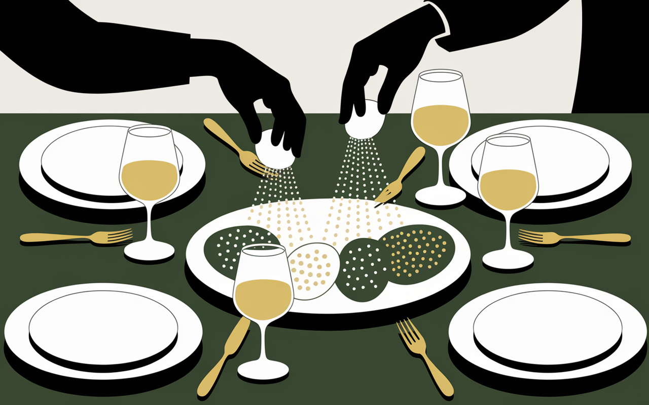 Mains servant asperges et vins blancs sur table printaniere