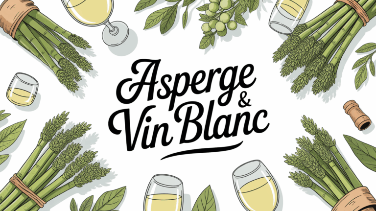 Table printaniere avec asperges et verres de vin blanc