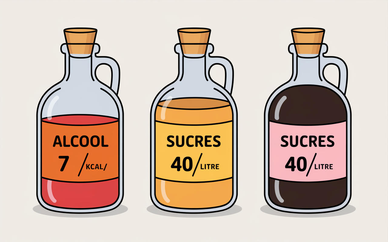 schéma calories du vin, alcool et sucres